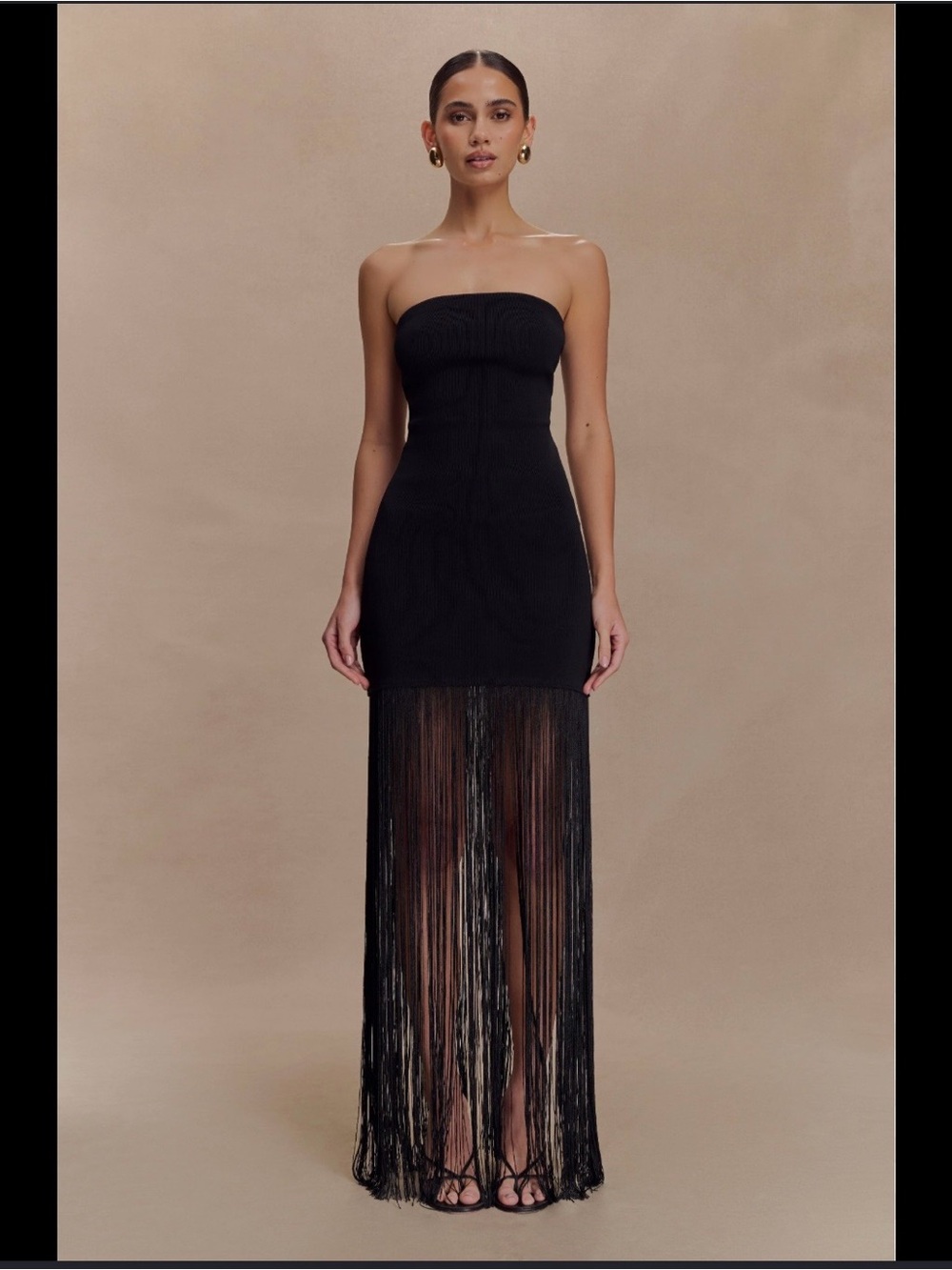Meshki Koah Black Fringe Bandage Maxi Dress